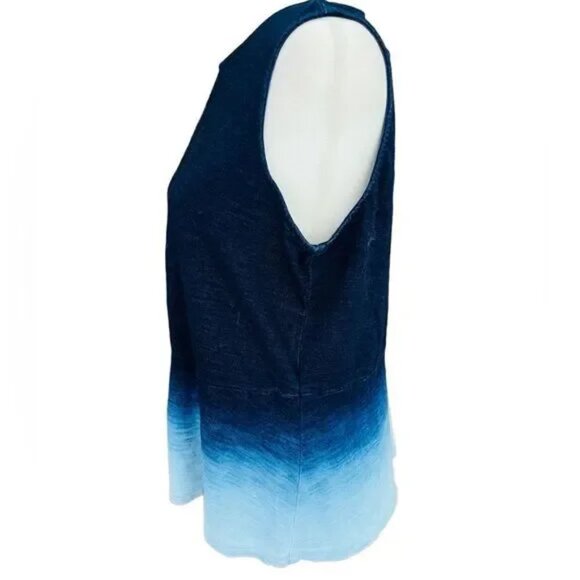 J.Jill Pure Jill Indigo Knit Dip Dyed Peplum Sleeveless Tank Top Large Tall Boho - Picture 4 of 8